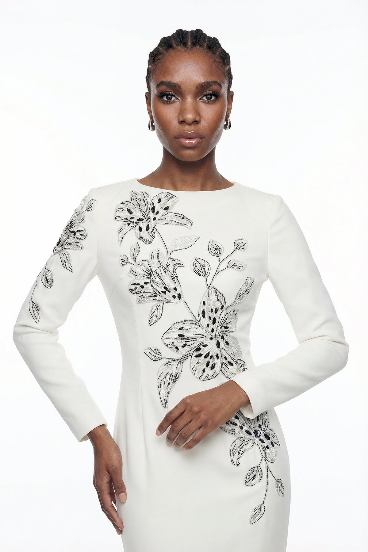 Elisie Flower Embroidered Crystal Maxi Dress