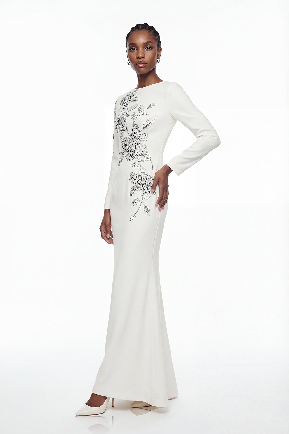 Elisie Flower Embroidered Crystal Maxi Dress