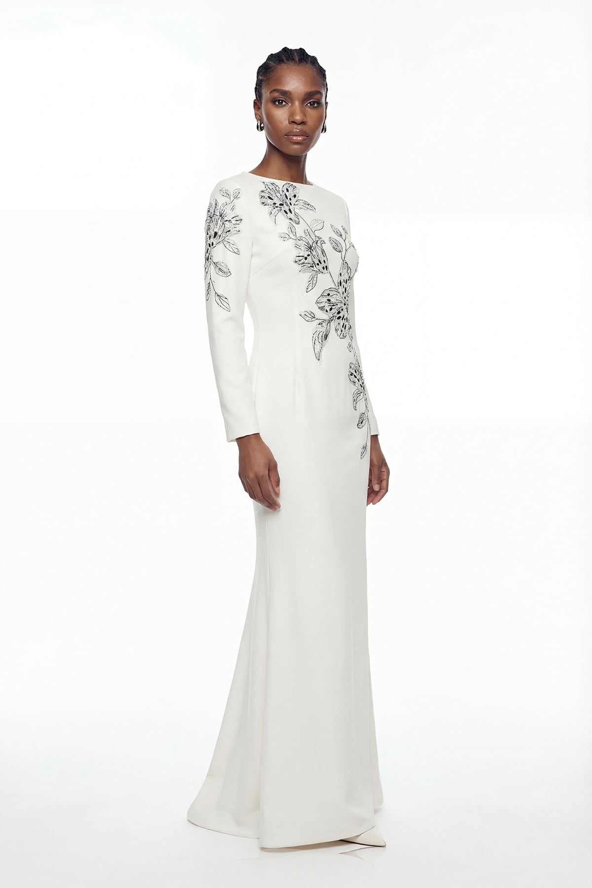 Elisie Flower Embroidered Crystal Maxi Dress