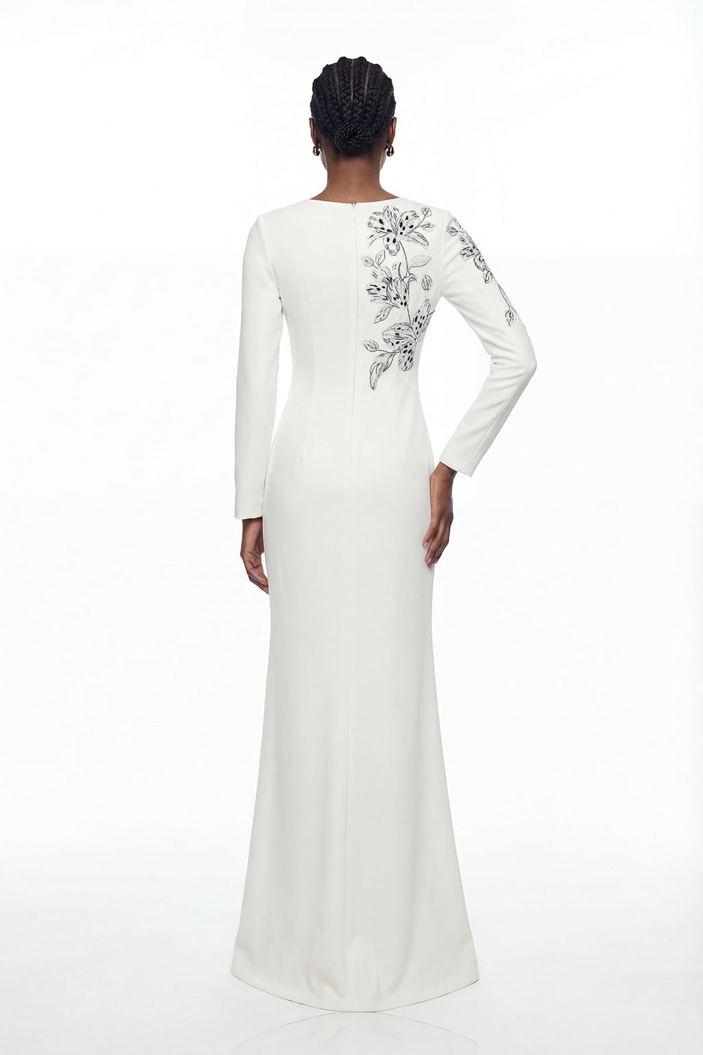 Elisie Flower Embroidered Crystal Maxi Dress