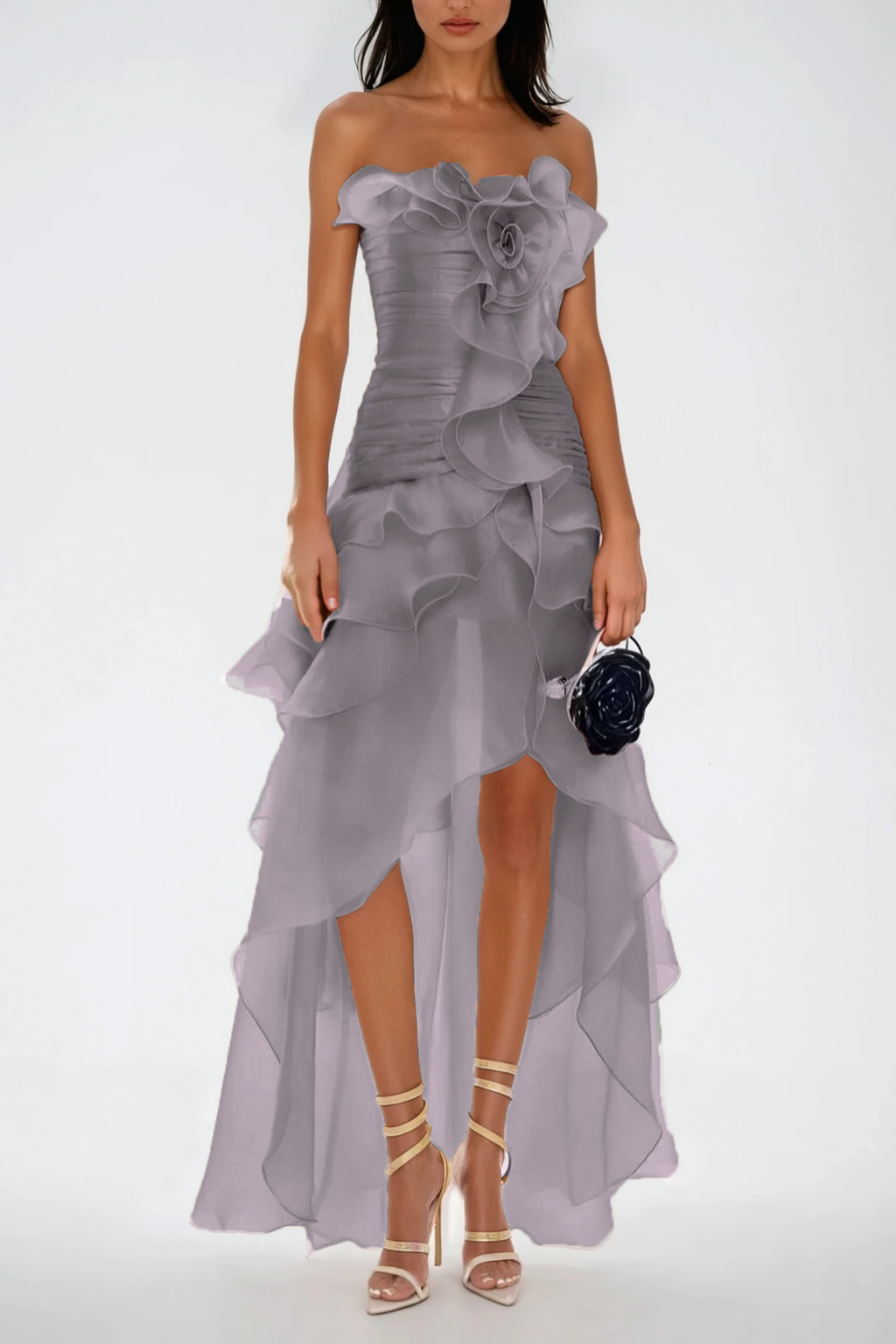 Elizabet Flower Ruch Ruffle Maxi Dress