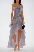 Elizabet Flower Ruch Ruffle Maxi Dress