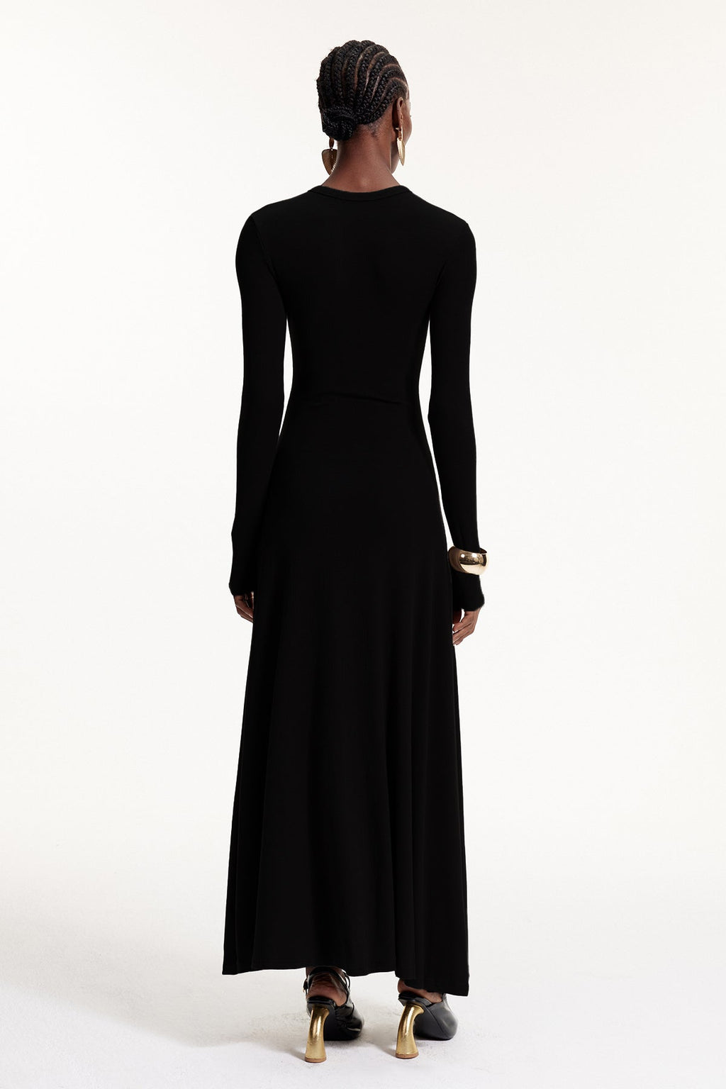 Elodie Button Ruffle Maxi Dress In Black