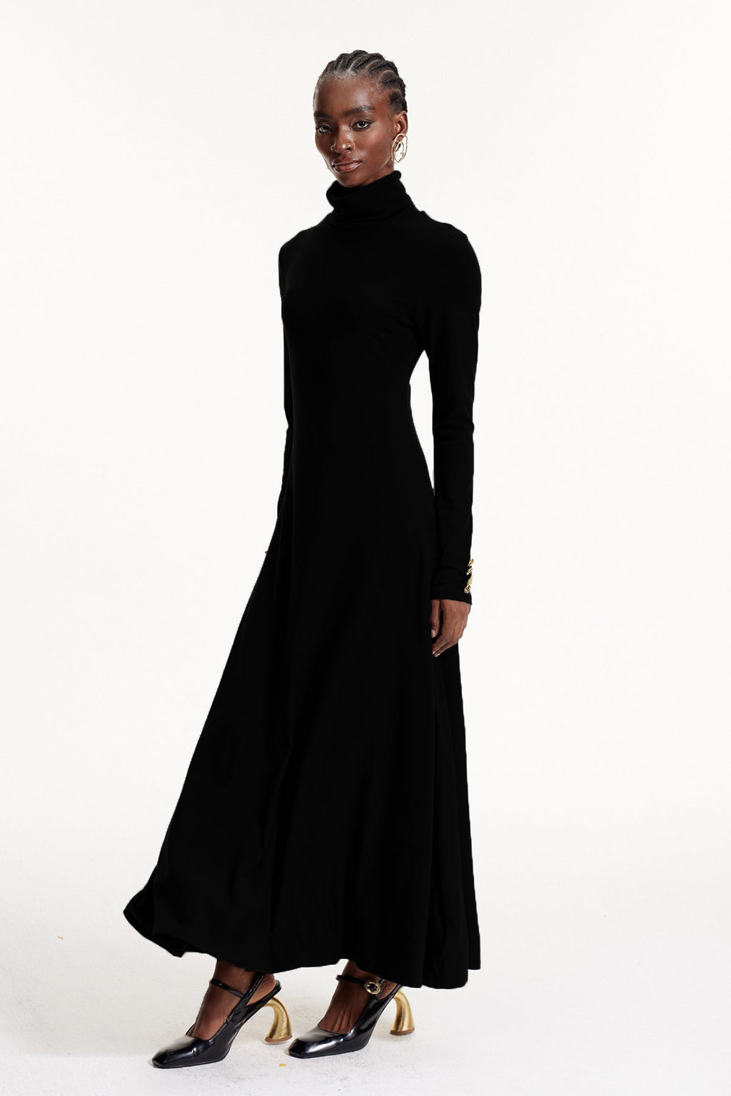 Elodie High Neck Ruffle Maxi Dress In Black