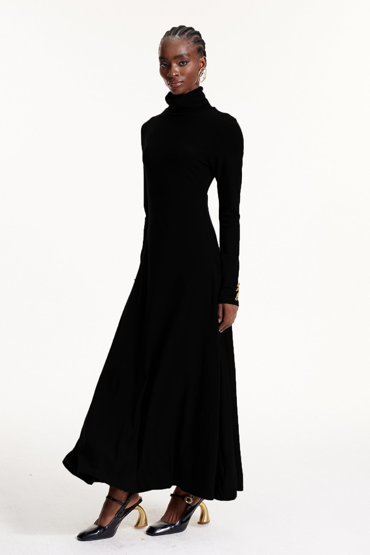 Elodie High Neck Ruffle Maxi Dress In Black