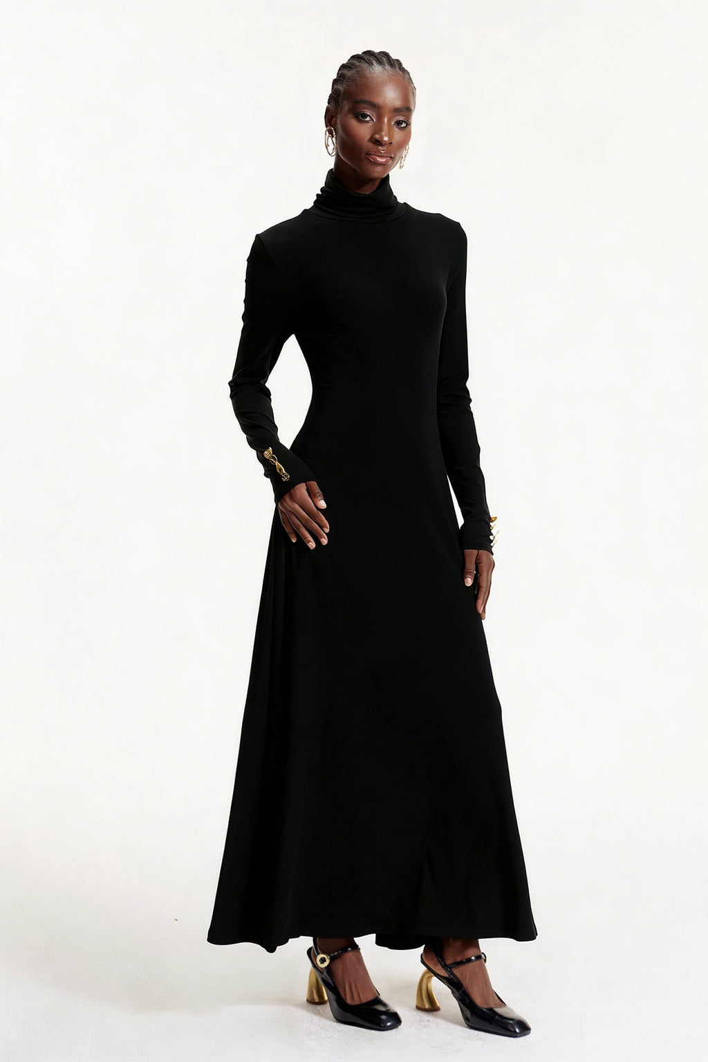 Elodie High Neck Ruffle Maxi Dress In Black