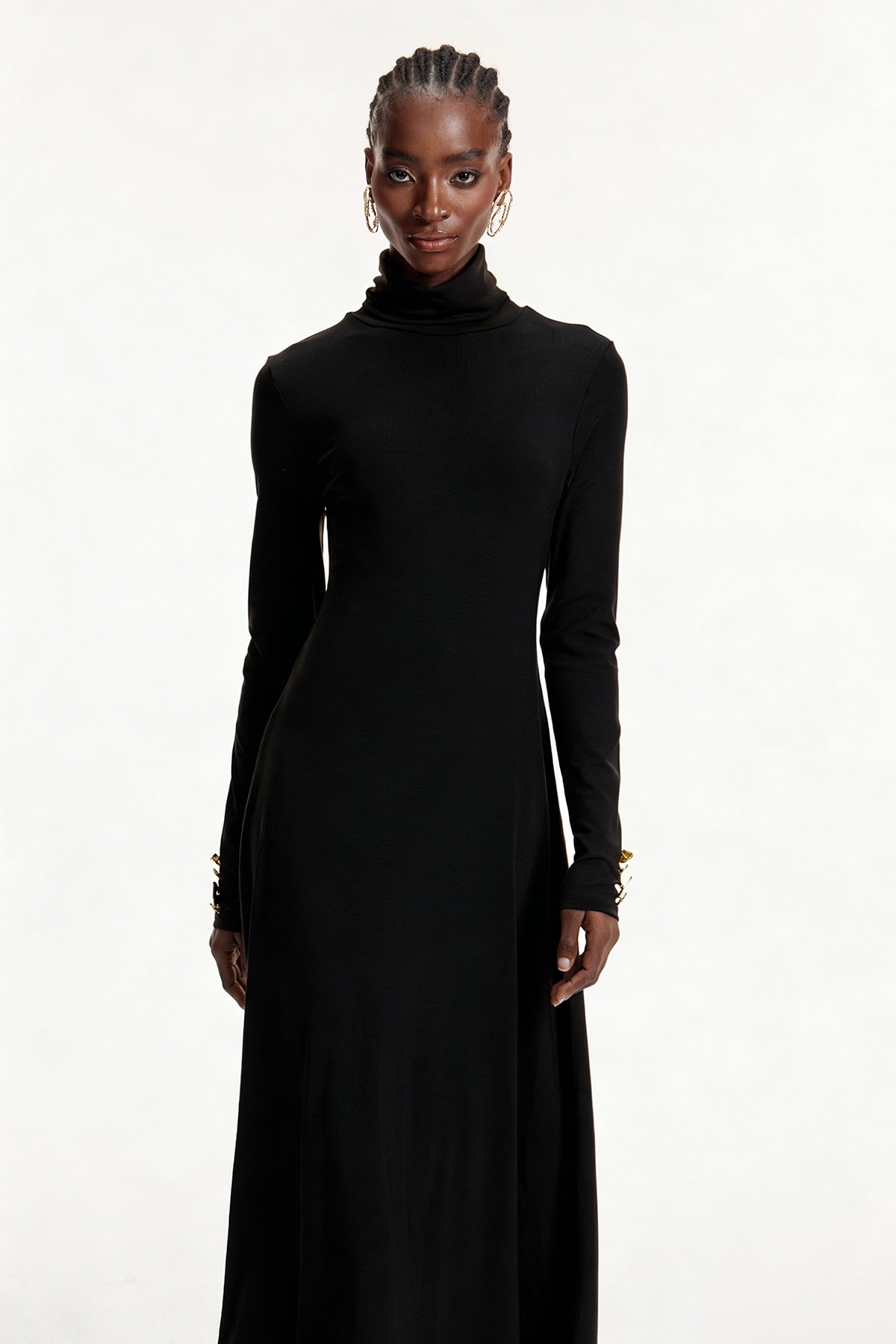 Elodie High Neck Ruffle Maxi Dress In Black