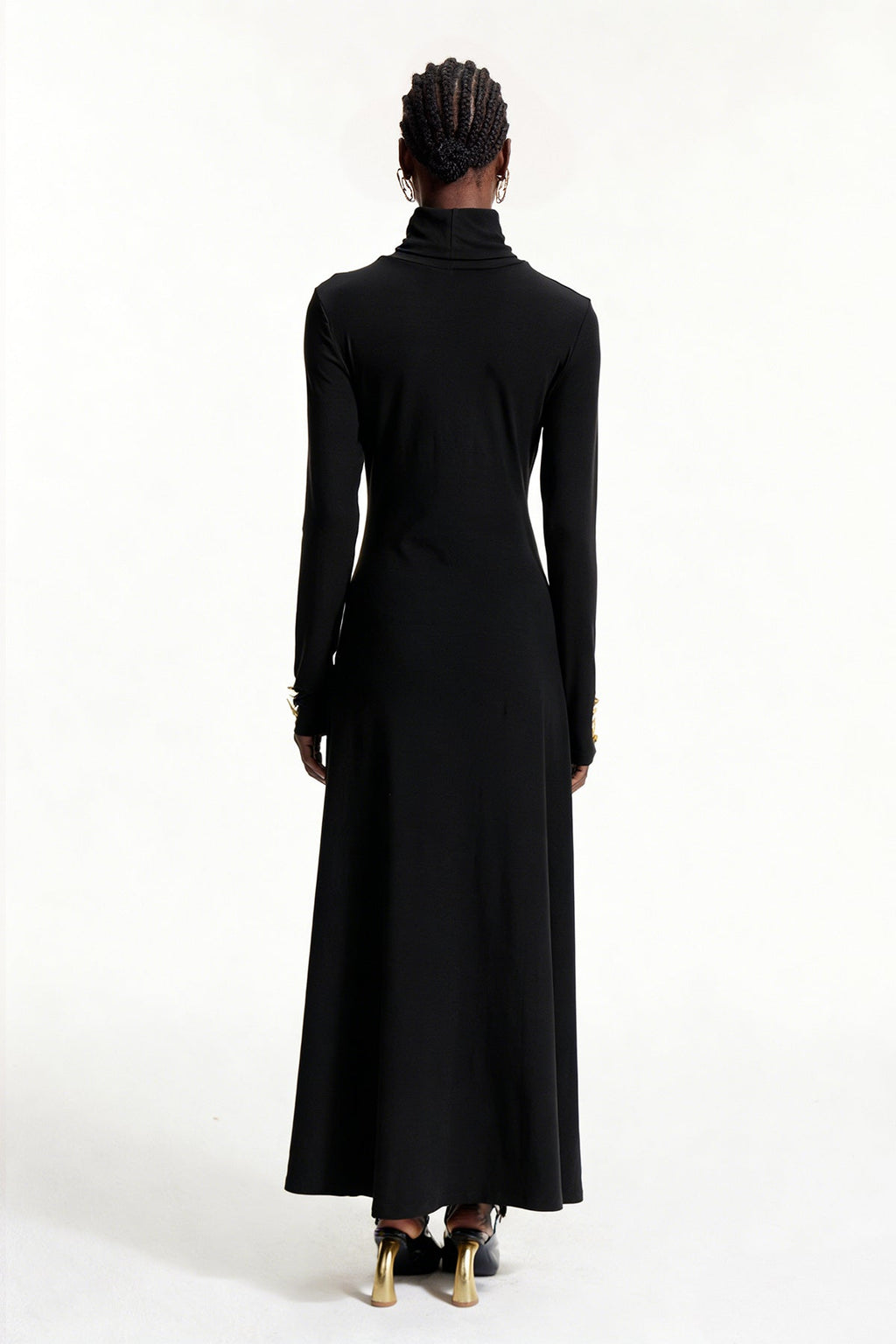 Elodie High Neck Ruffle Maxi Dress In Black