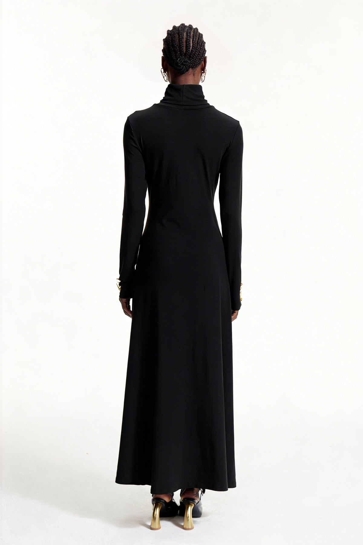 Elodie High Neck Ruffle Maxi Dress In Black