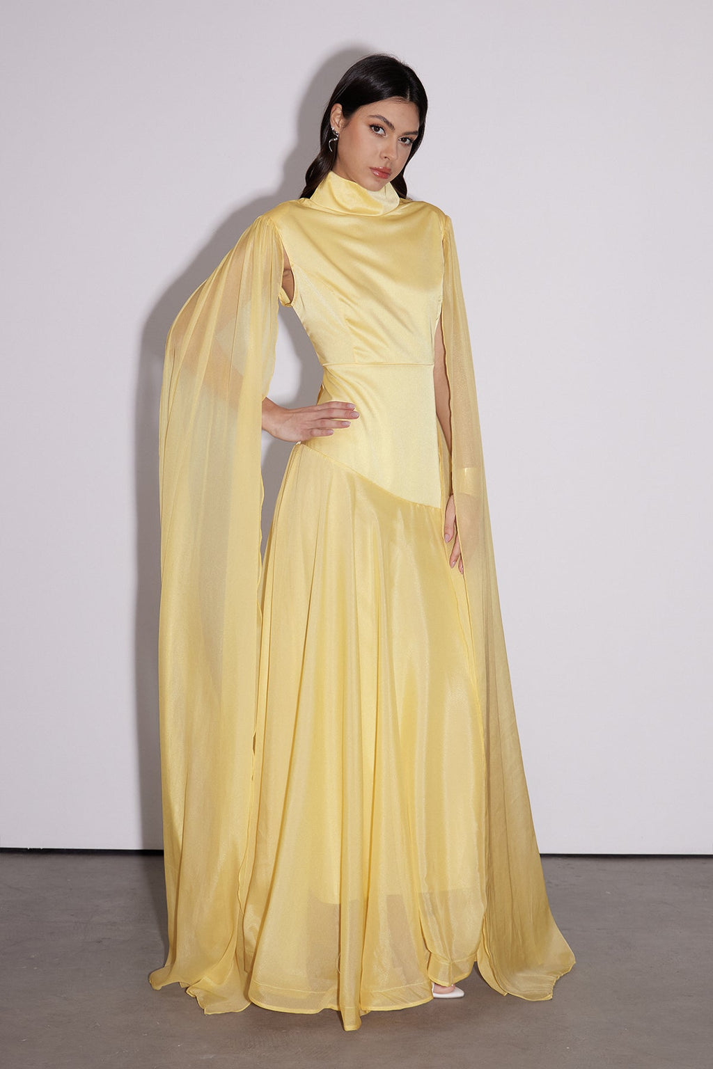 Emeka Cape Sleeve Silky Maxi Dress