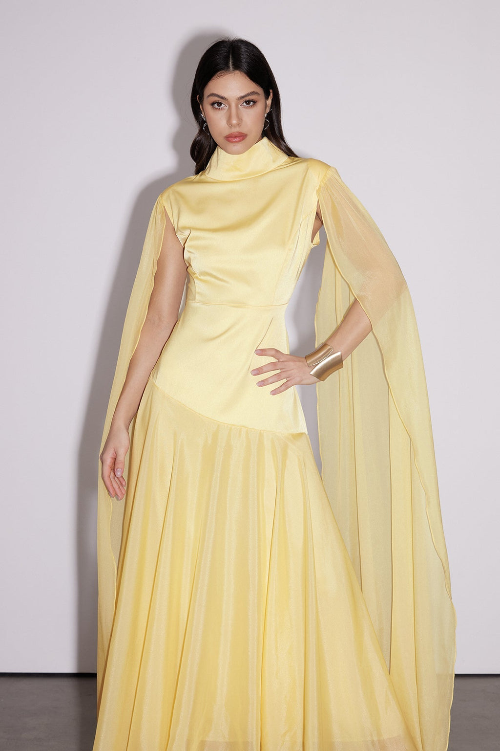 Emeka Cape Sleeve Silky Maxi Dress