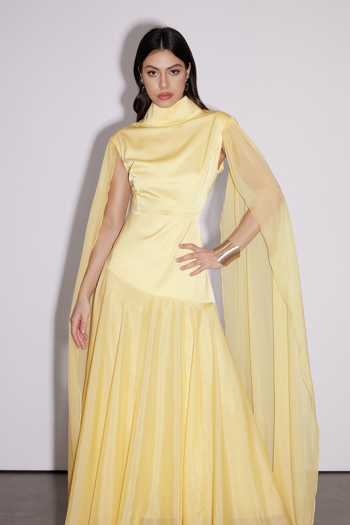 Emeka Cape Sleeve Silky Maxi Dress