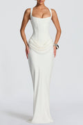 Enea Corset Lace Up Ruched Maxi Dress - White