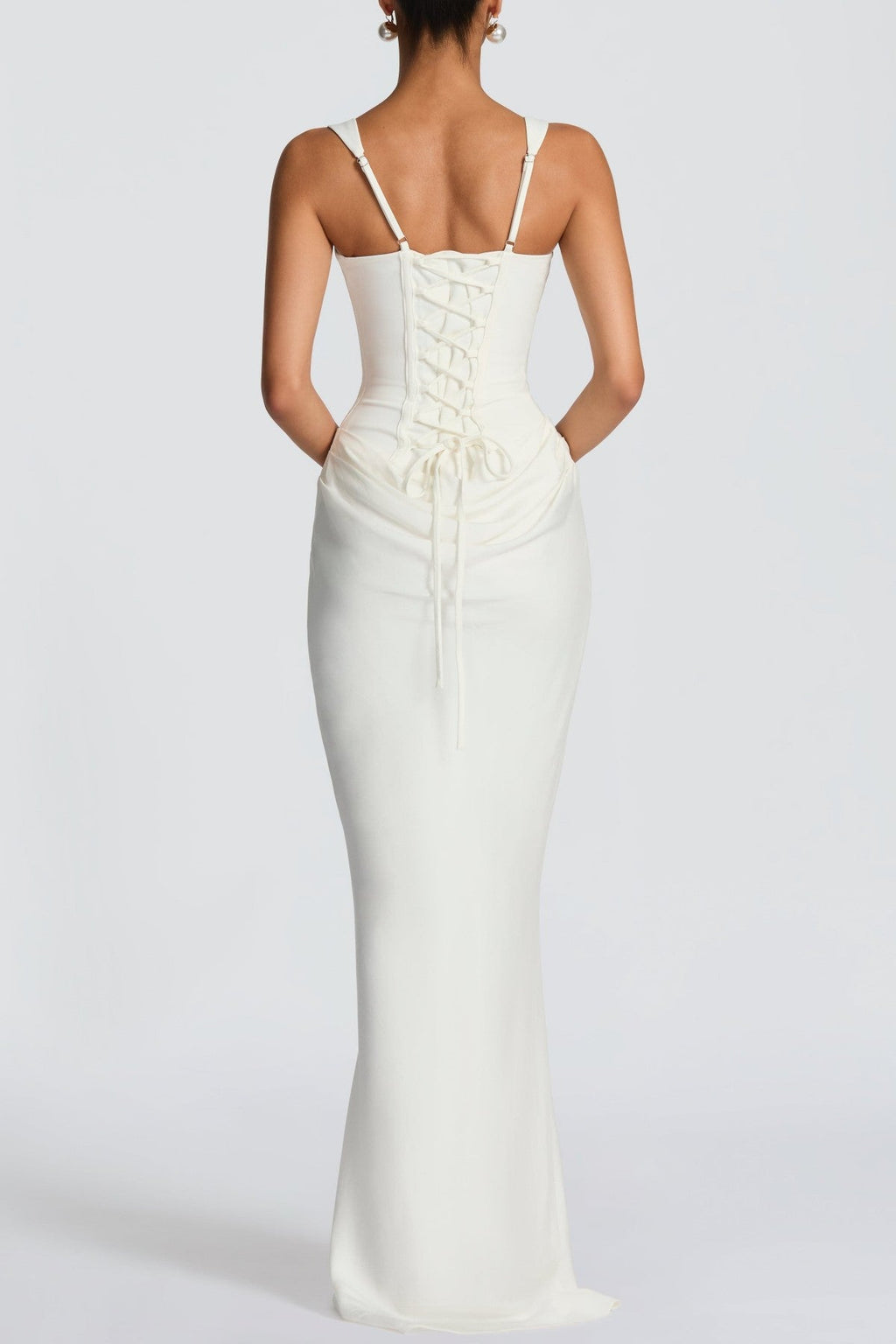 Enea Corset Lace Up Ruched Maxi Dress - White
