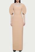 Esai Puff Sleeve Contrast Maxi Dress - Apricot