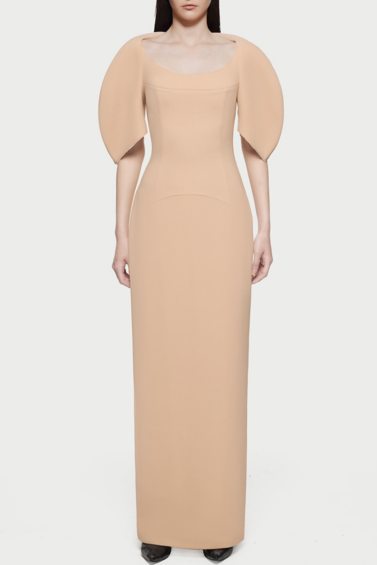 Esai Puff Sleeve Contrast Maxi Dress - Apricot