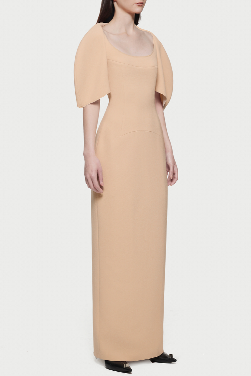 Esai Puff Sleeve Contrast Maxi Dress - Apricot