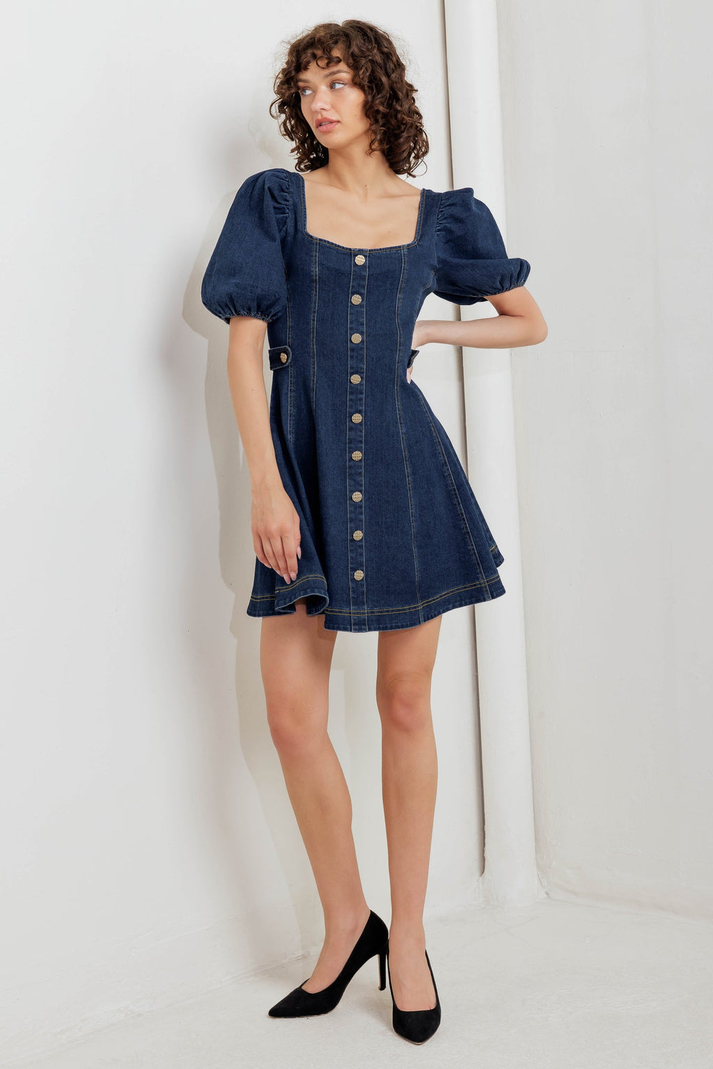 PUFF & PLAY DENIM MINI DRESS - FINAL SALE