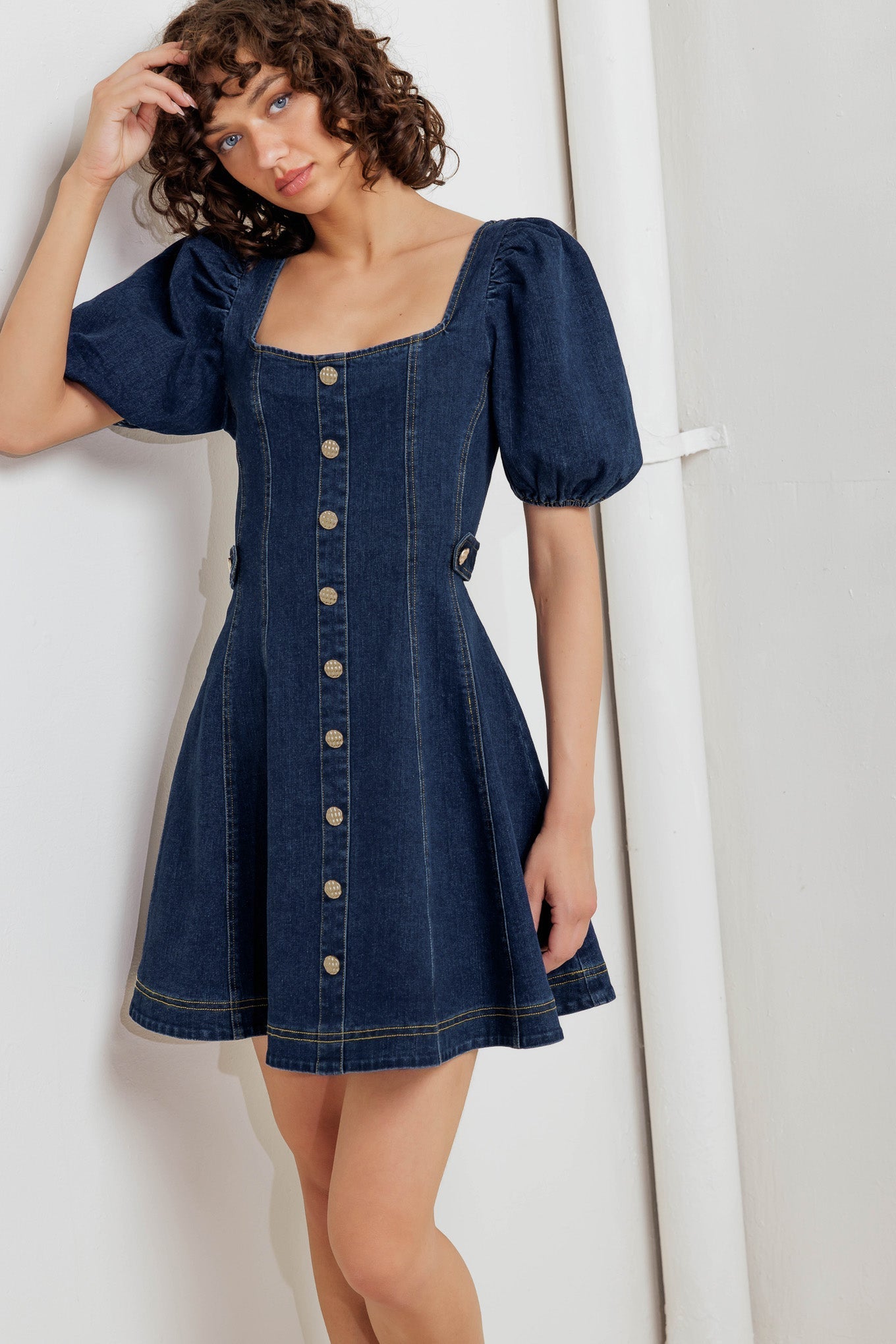 PUFF & PLAY DENIM MINI DRESS - FINAL SALE