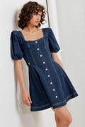 PUFF & PLAY DENIM MINI DRESS - FINAL SALE