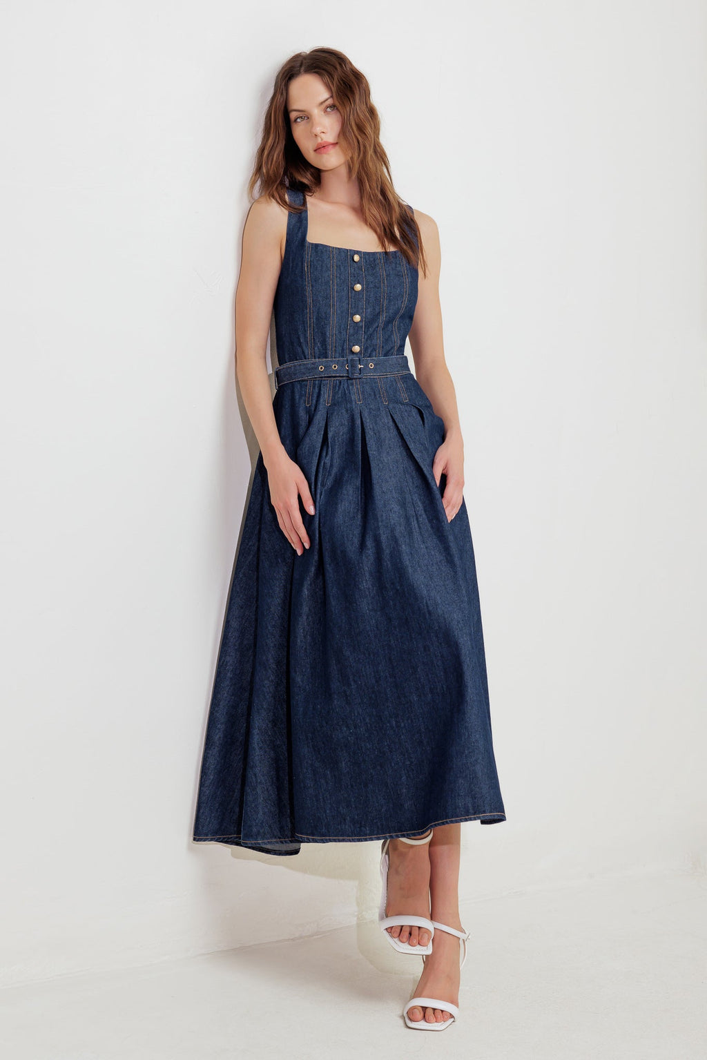 MOONLIGHT SERENADE DARK DENIM MIDI DRESS - FINAL SALE