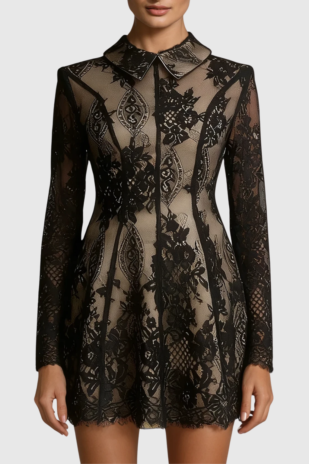 Fərəh Lapel Lace Mini Dress