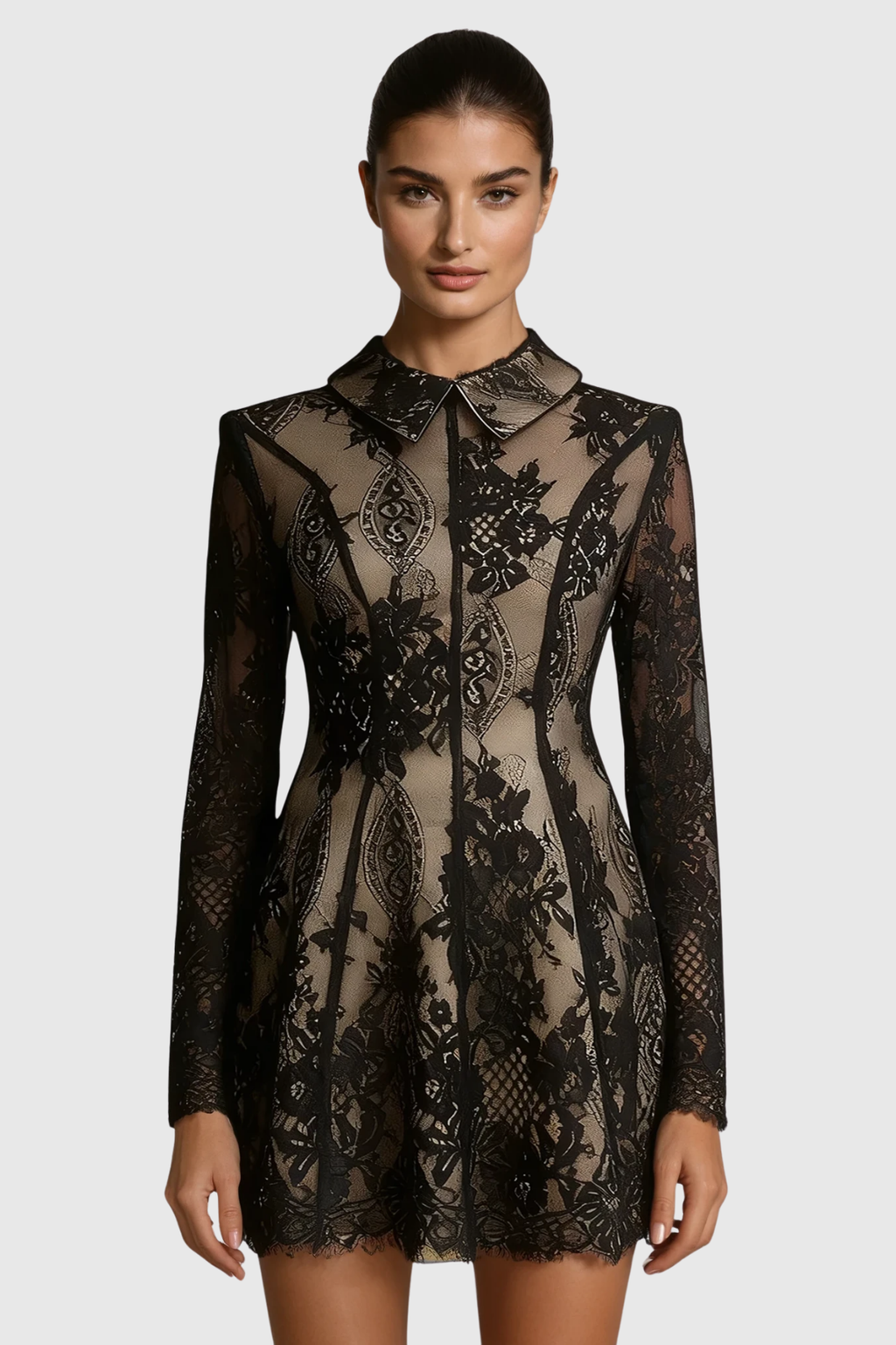Fərəh Lapel Lace Mini Dress