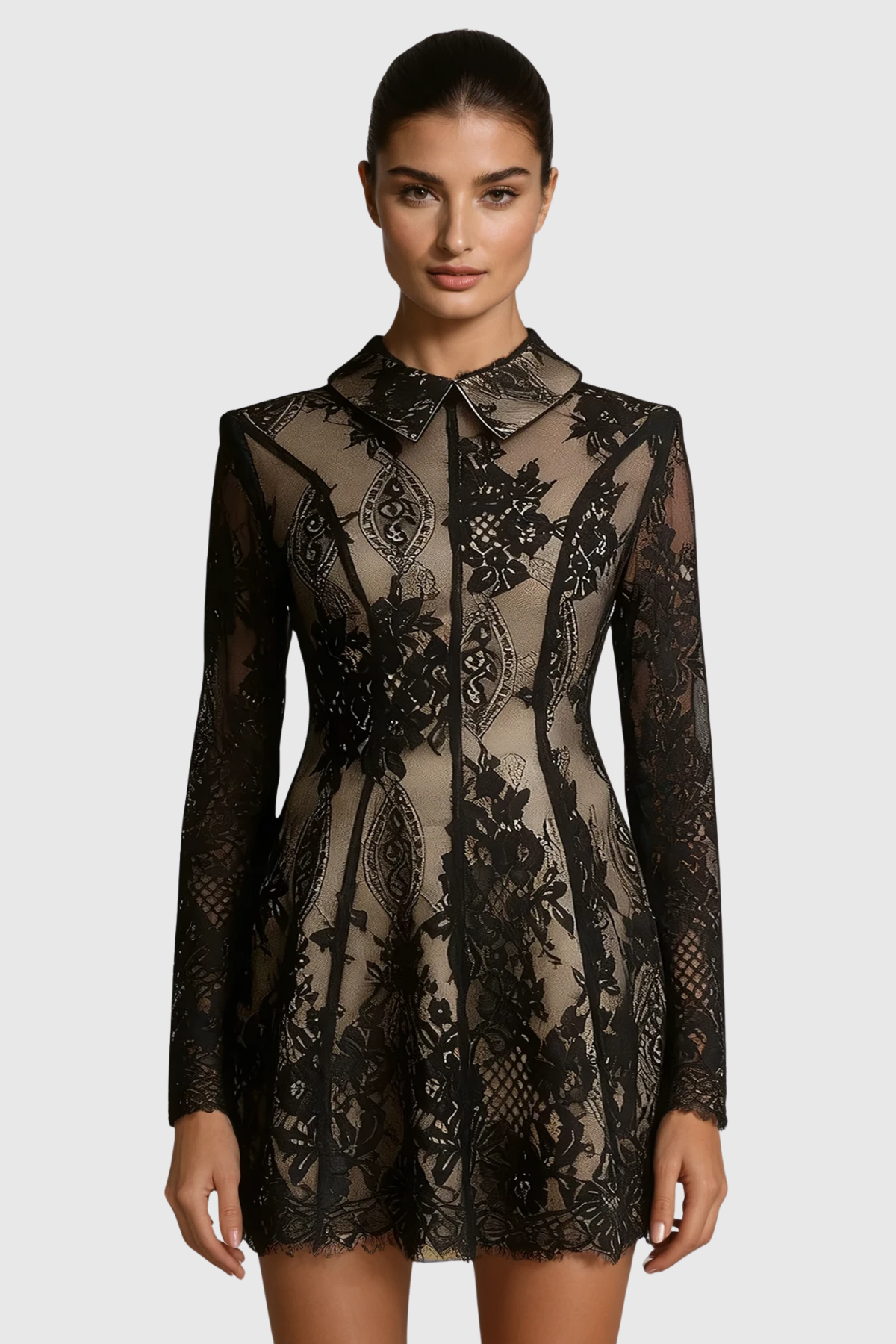 Fərəh Lapel Lace Mini Dress