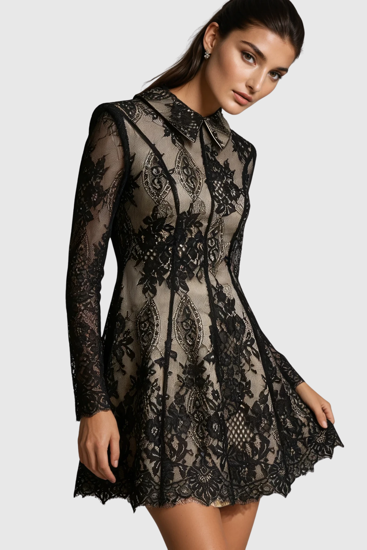 Fərəh Lapel Lace Mini Dress