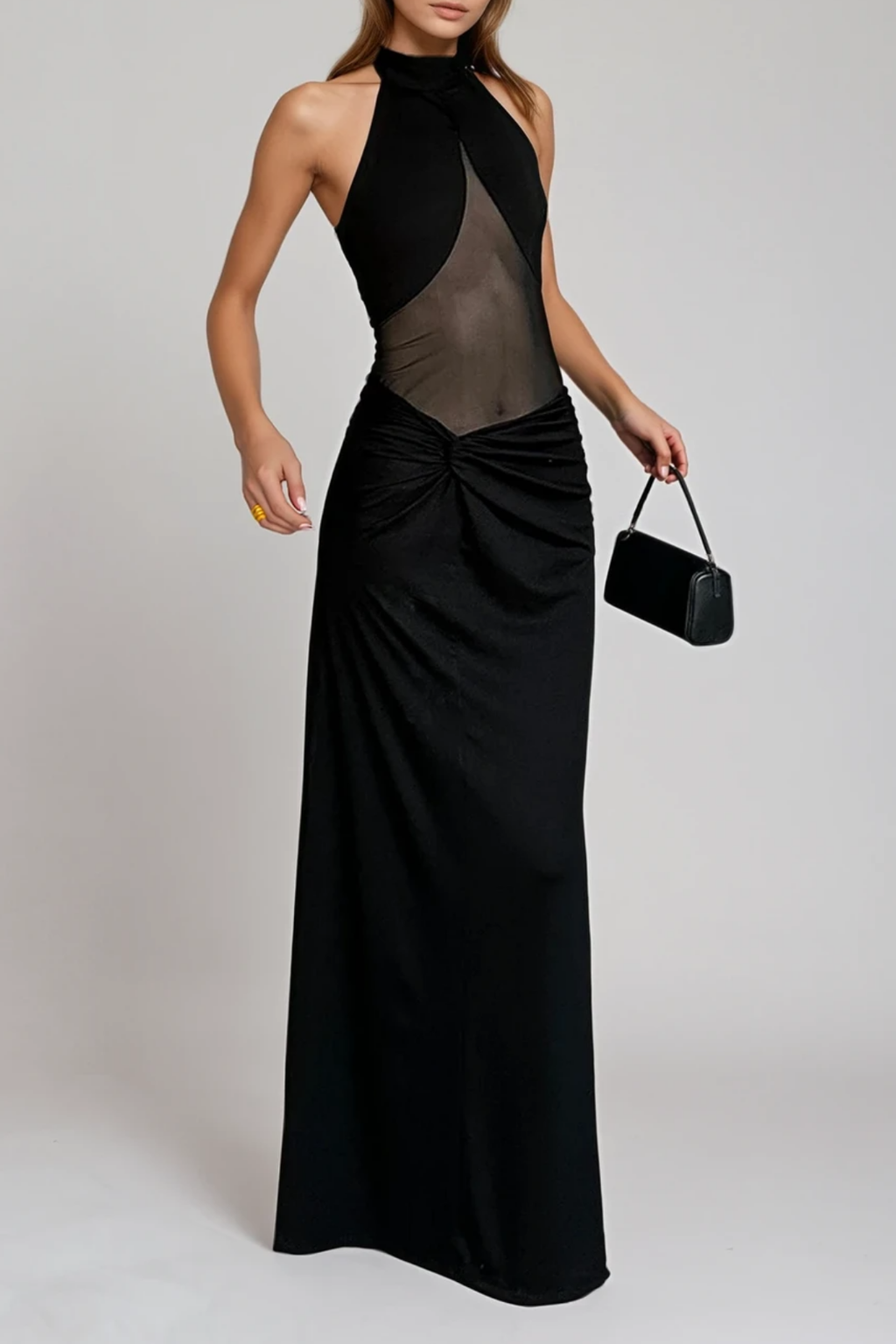 Fabijan Halter Neck Mesh Maxi Dress