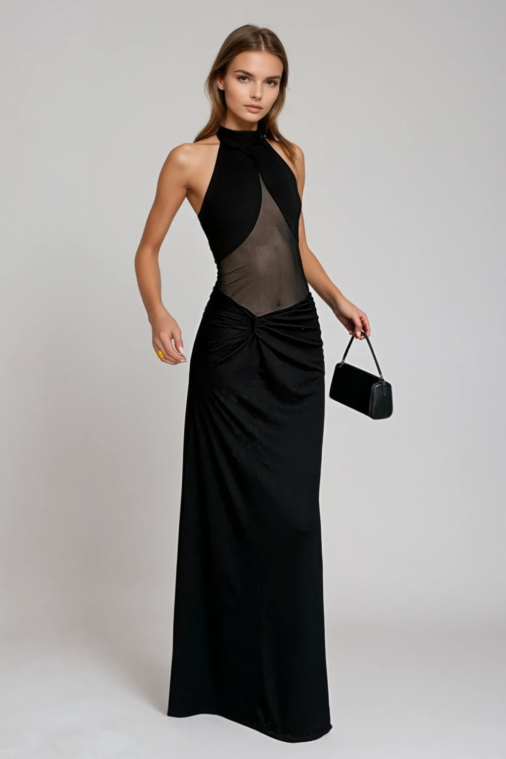 Fabijan Halter Neck Mesh Maxi Dress