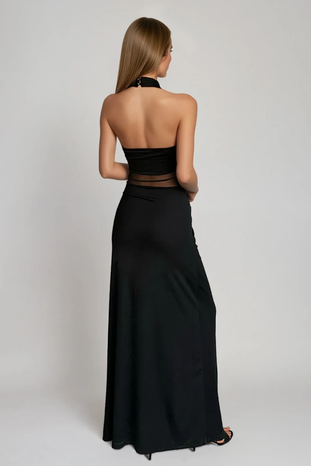 Fabijan Halter Neck Mesh Maxi Dress