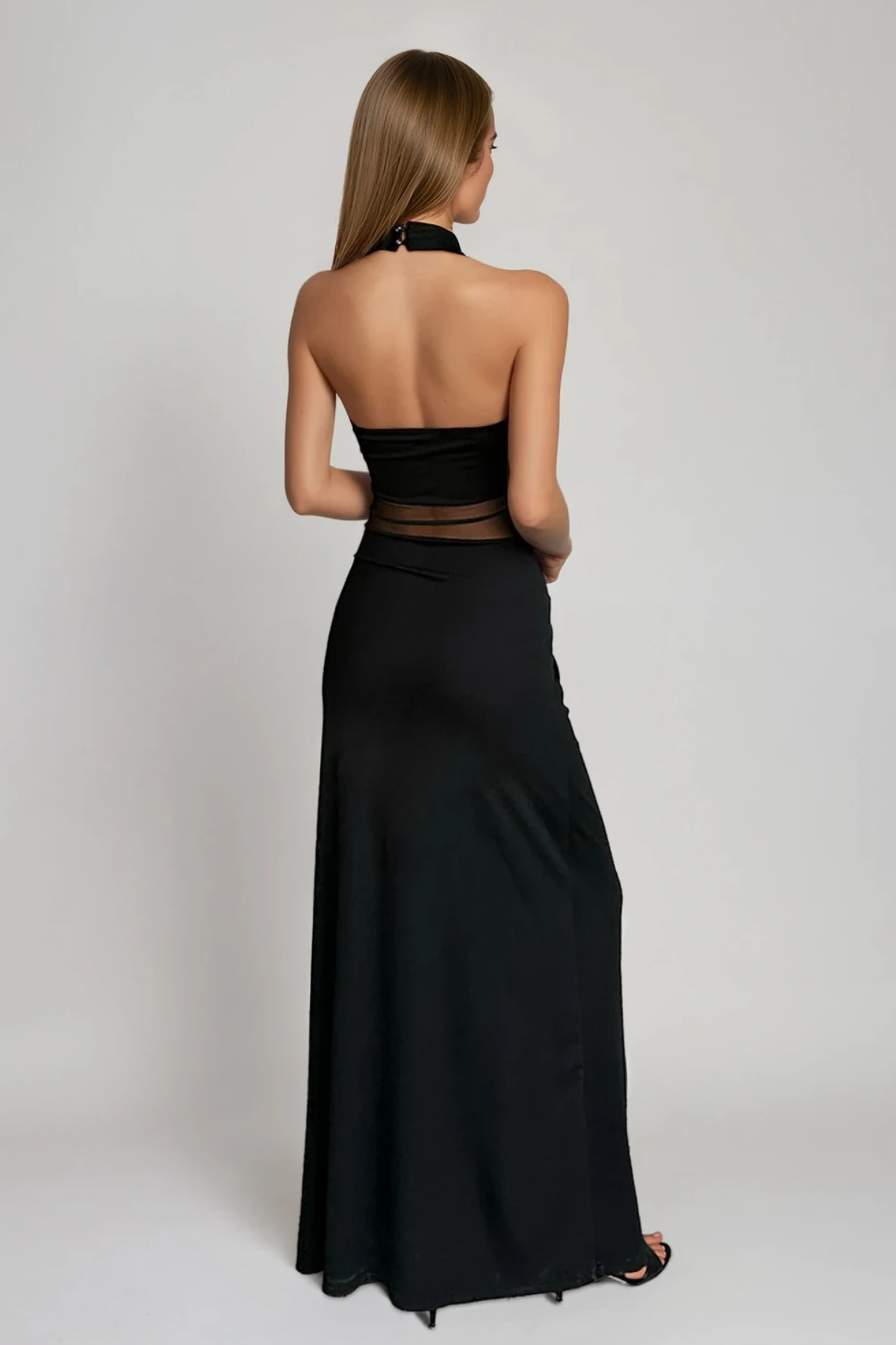 Fabijan Halter Neck Mesh Maxi Dress