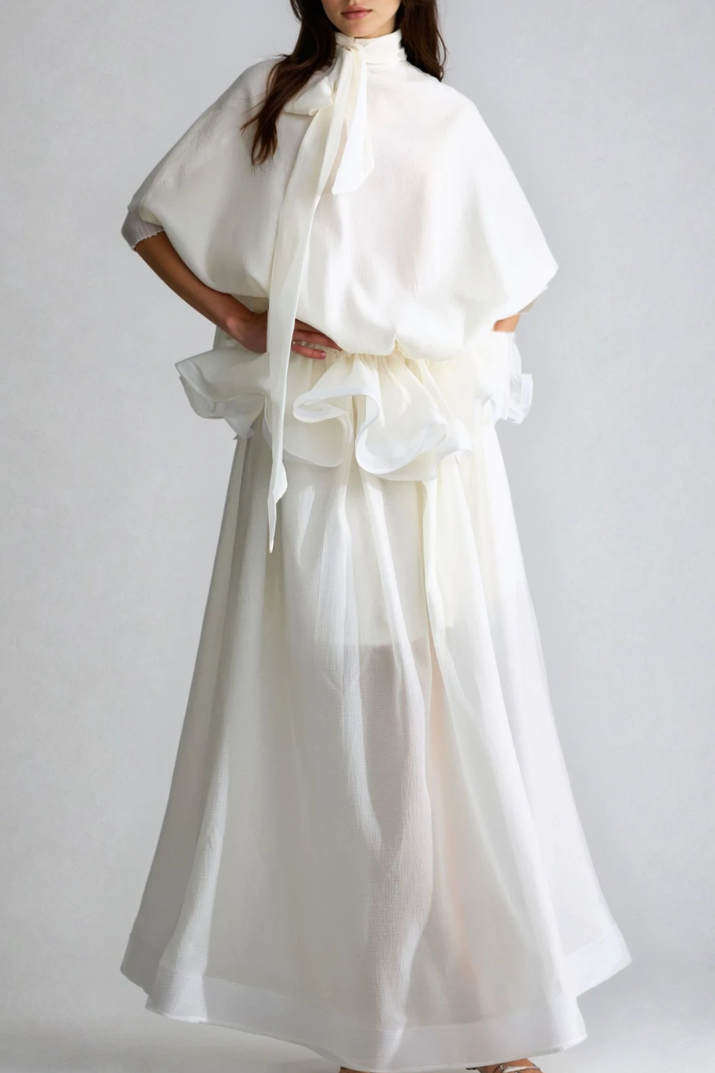 Fadi Batwing Sleeve Ruffle Maxi Dress