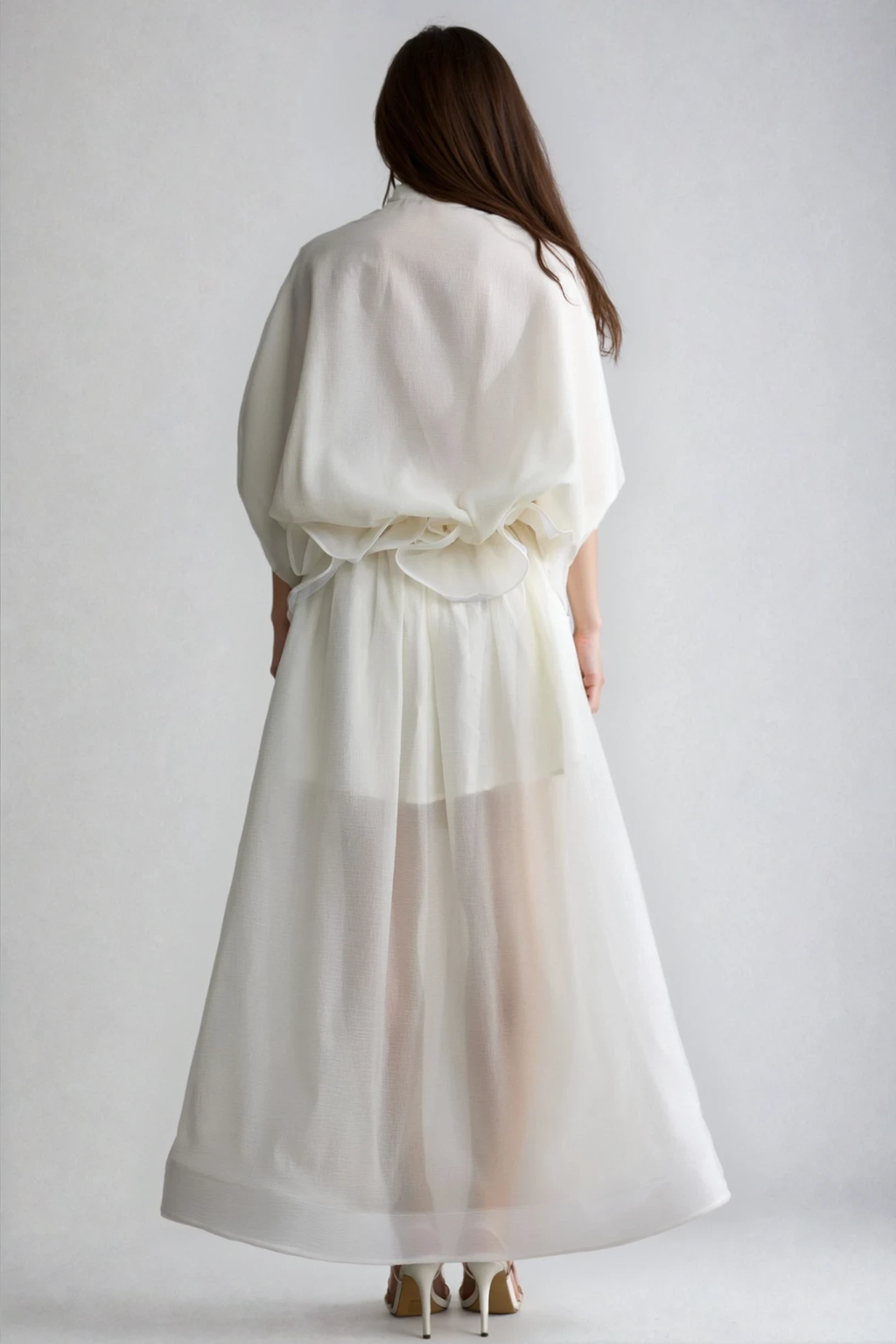 Fadi Batwing Sleeve Ruffle Maxi Dress