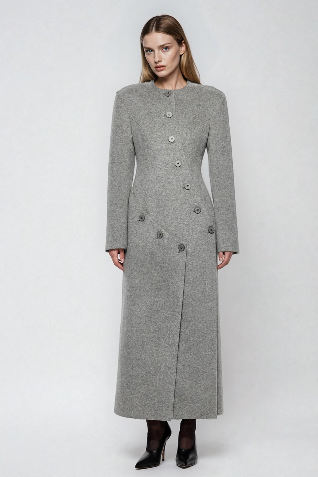 Fadile Asymmetric Split Button Maxi Dress