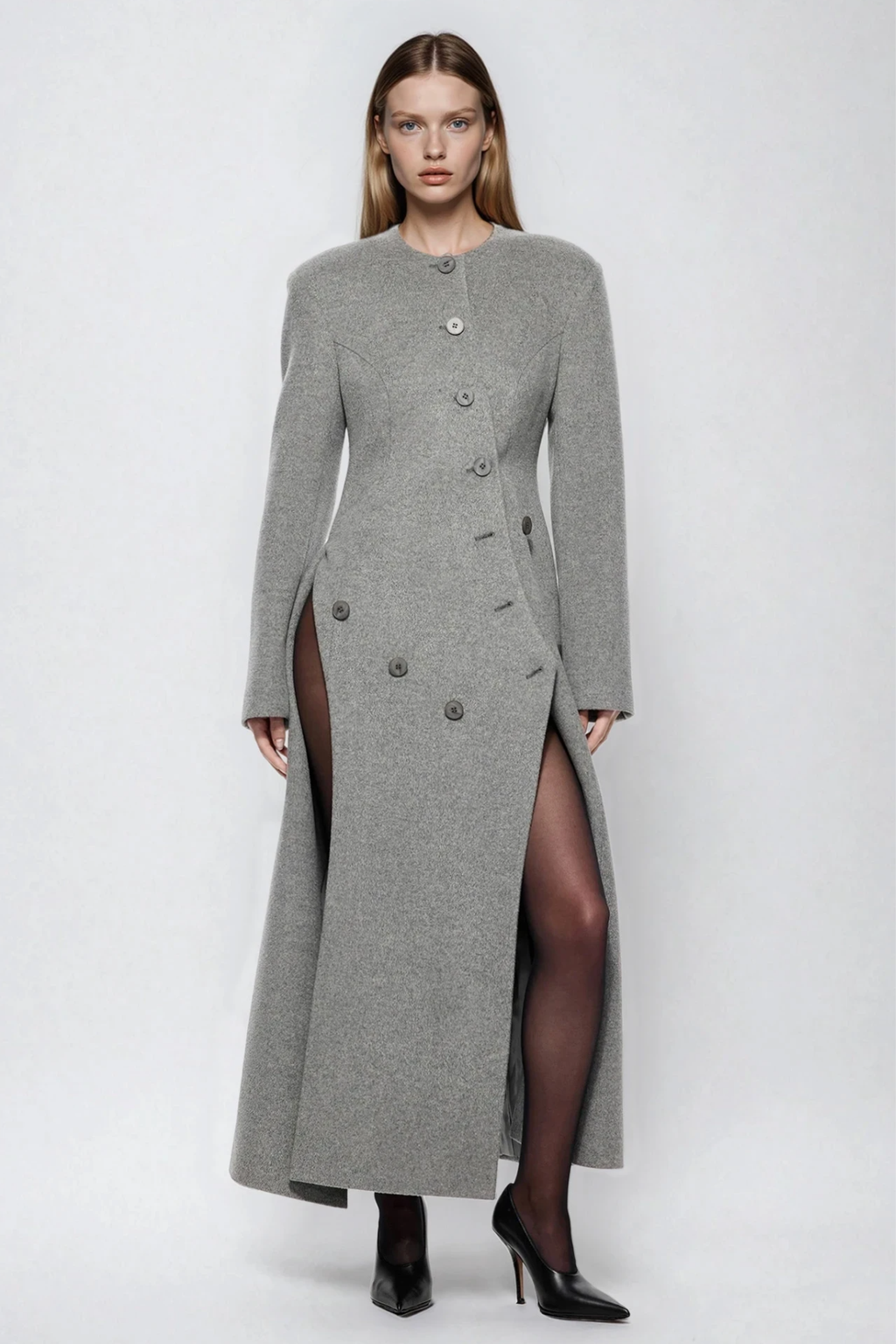 Fadile Asymmetric Split Button Maxi Dress