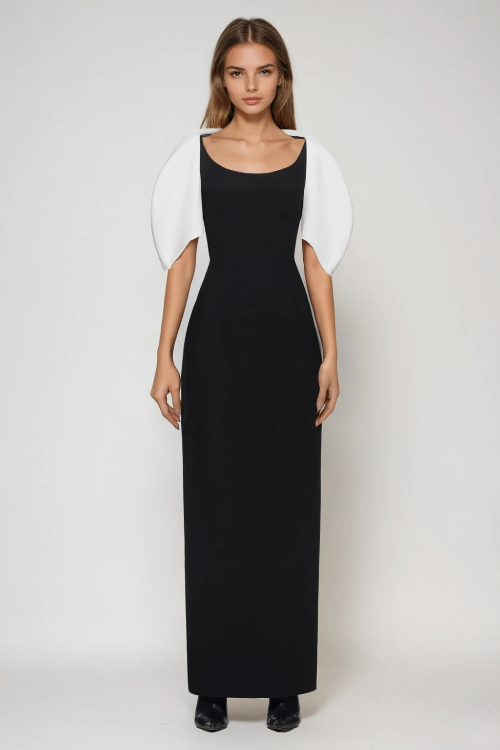 Fahd Puff Sleeve Colorblock Maxi Dress In Black