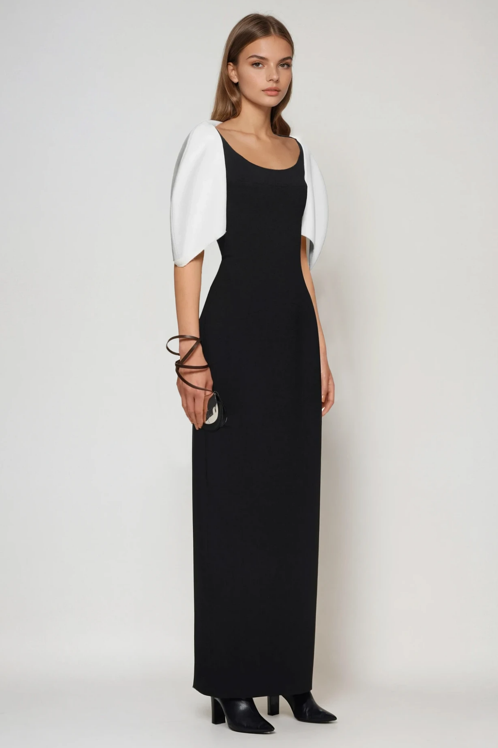 Fahd Puff Sleeve Colorblock Maxi Dress In Black
