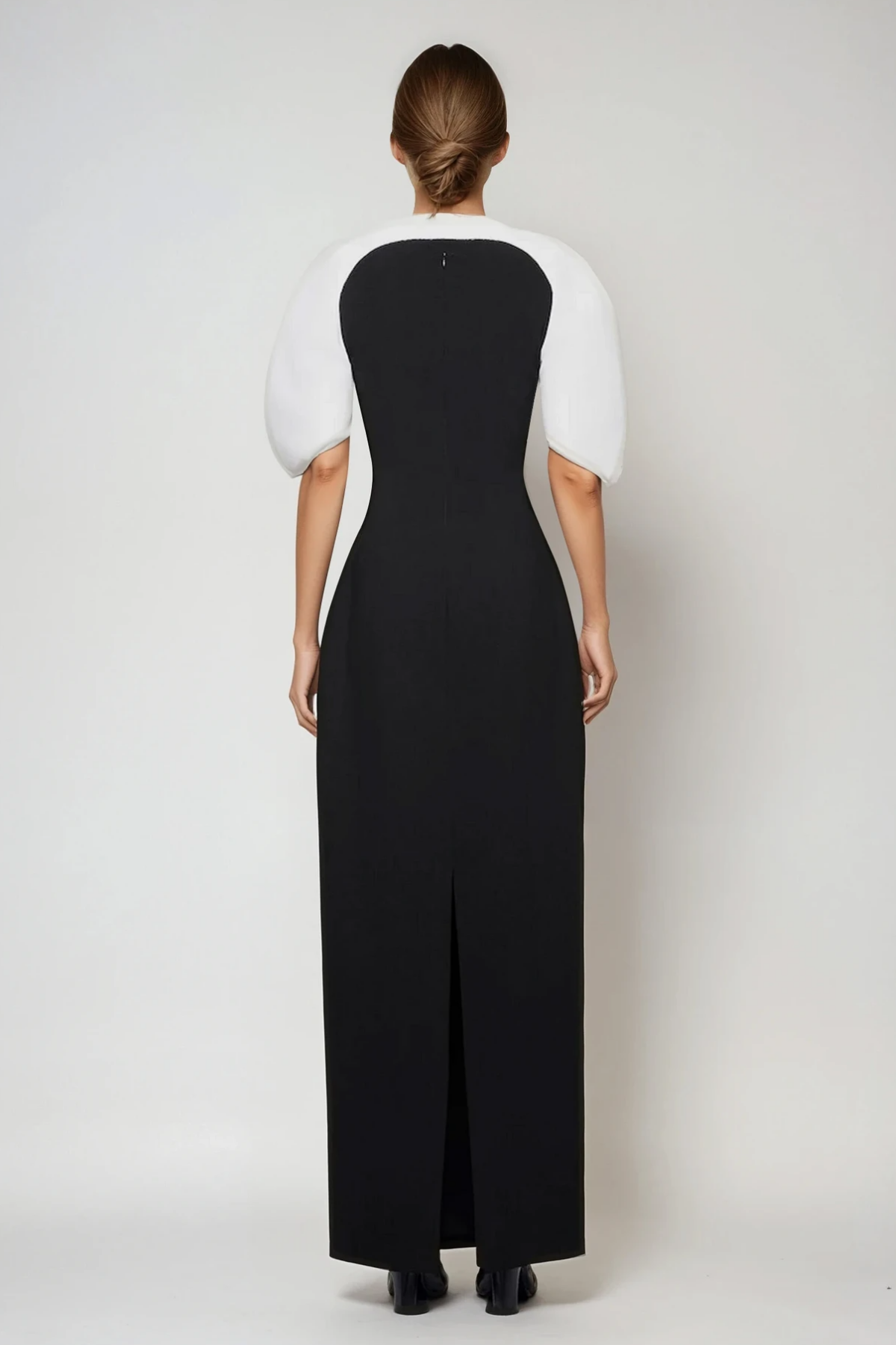 Fahd Puff Sleeve Colorblock Maxi Dress In Black