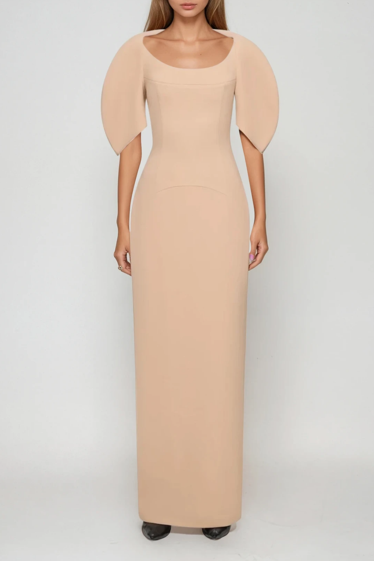 Fahd Puff Sleeve Maxi Dress In Apricot