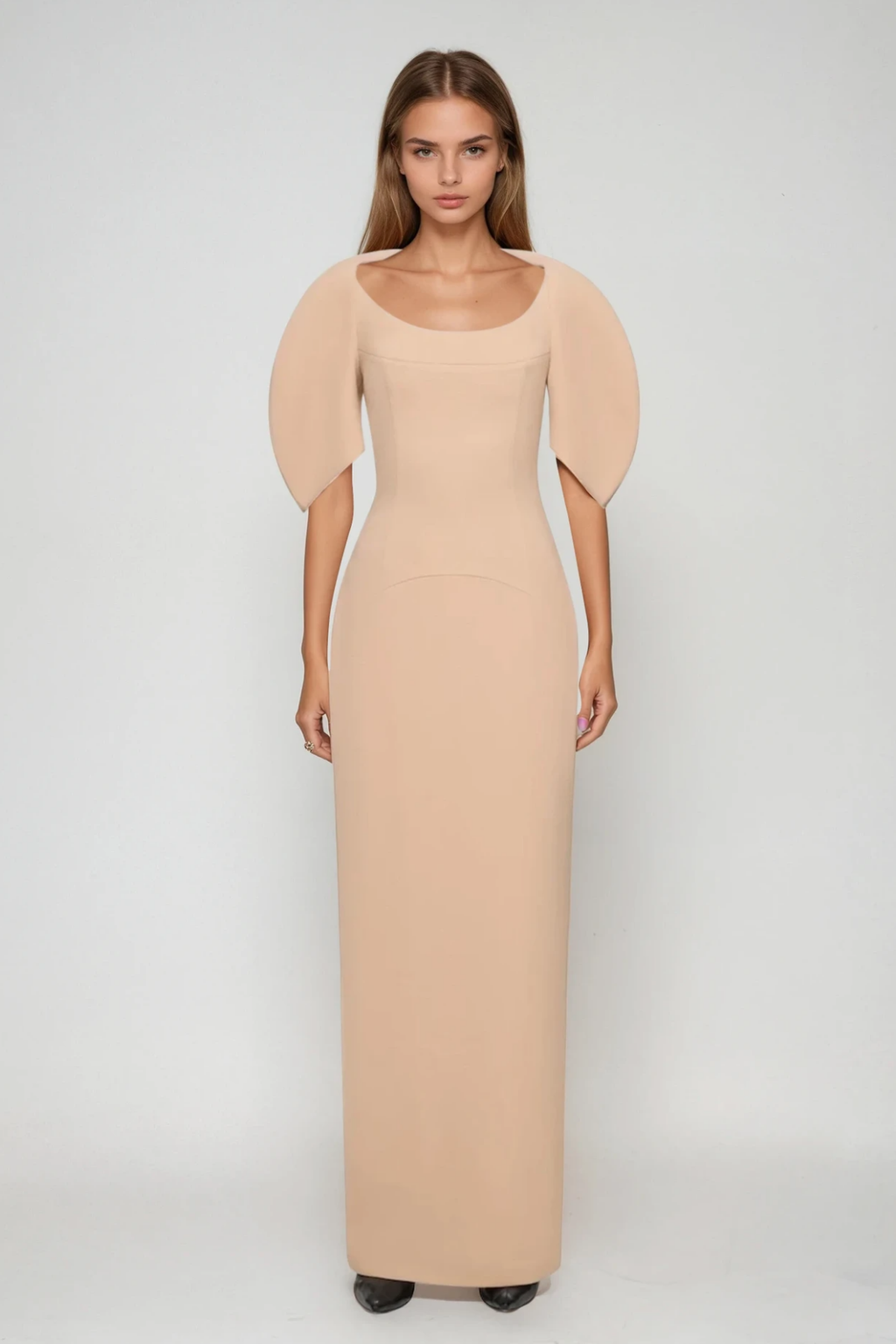 Fahd Puff Sleeve Maxi Dress In Apricot