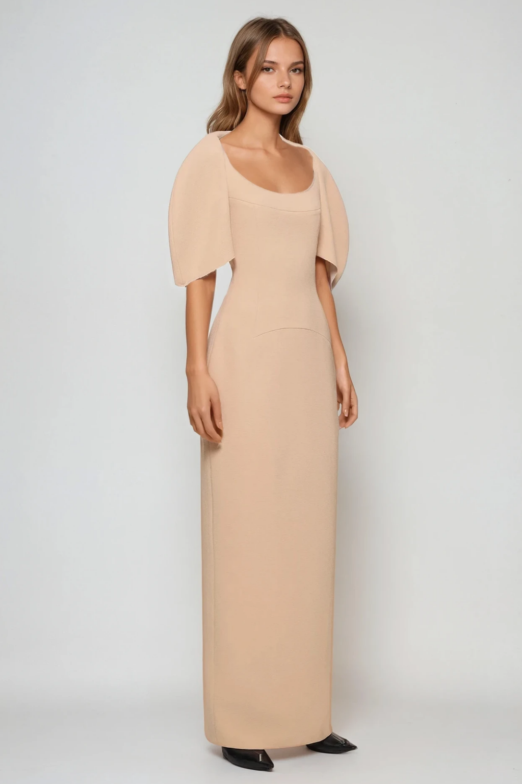 Fahd Puff Sleeve Maxi Dress In Apricot