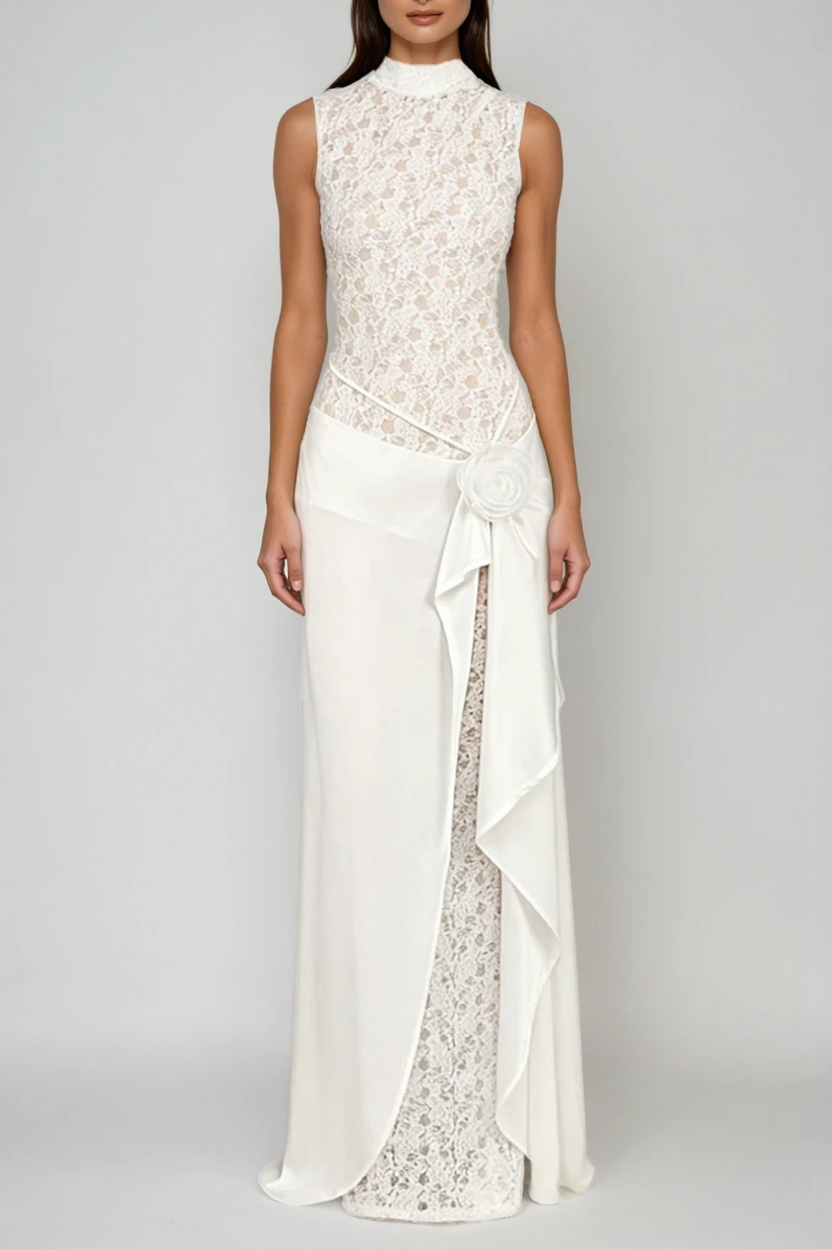 Fahri Sleeveless Flower Lace Maxi Dress