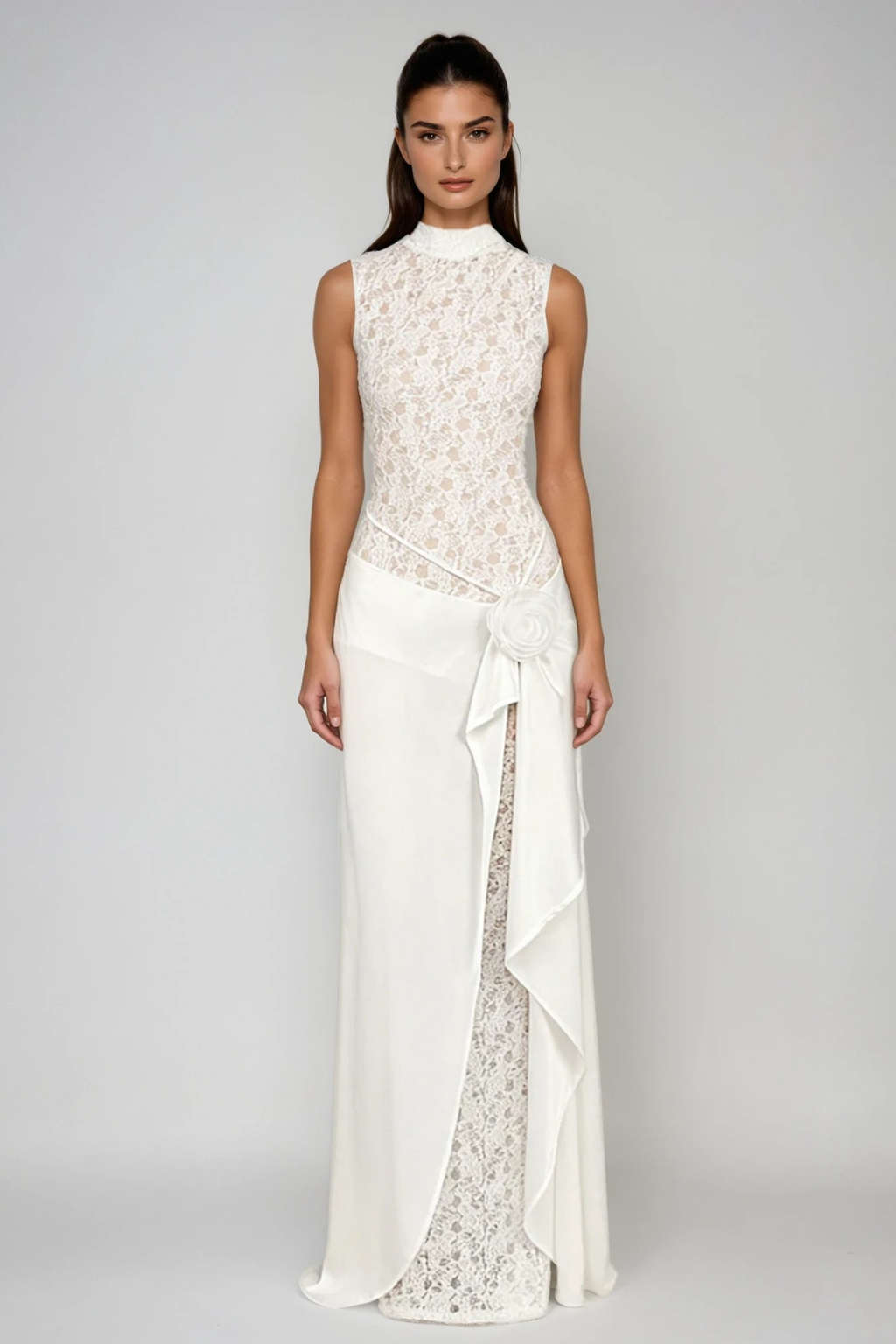 Fahri Sleeveless Flower Lace Maxi Dress