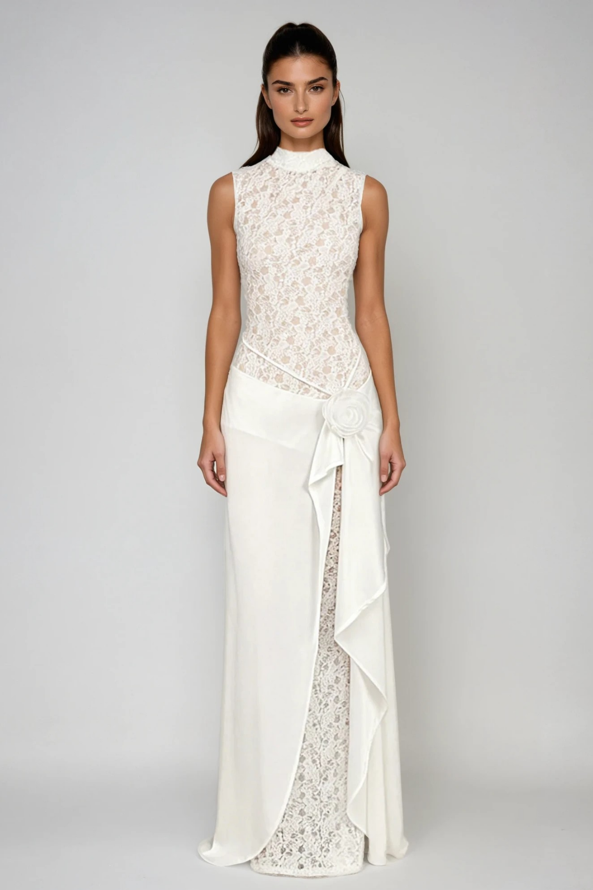 Fahri Sleeveless Flower Lace Maxi Dress