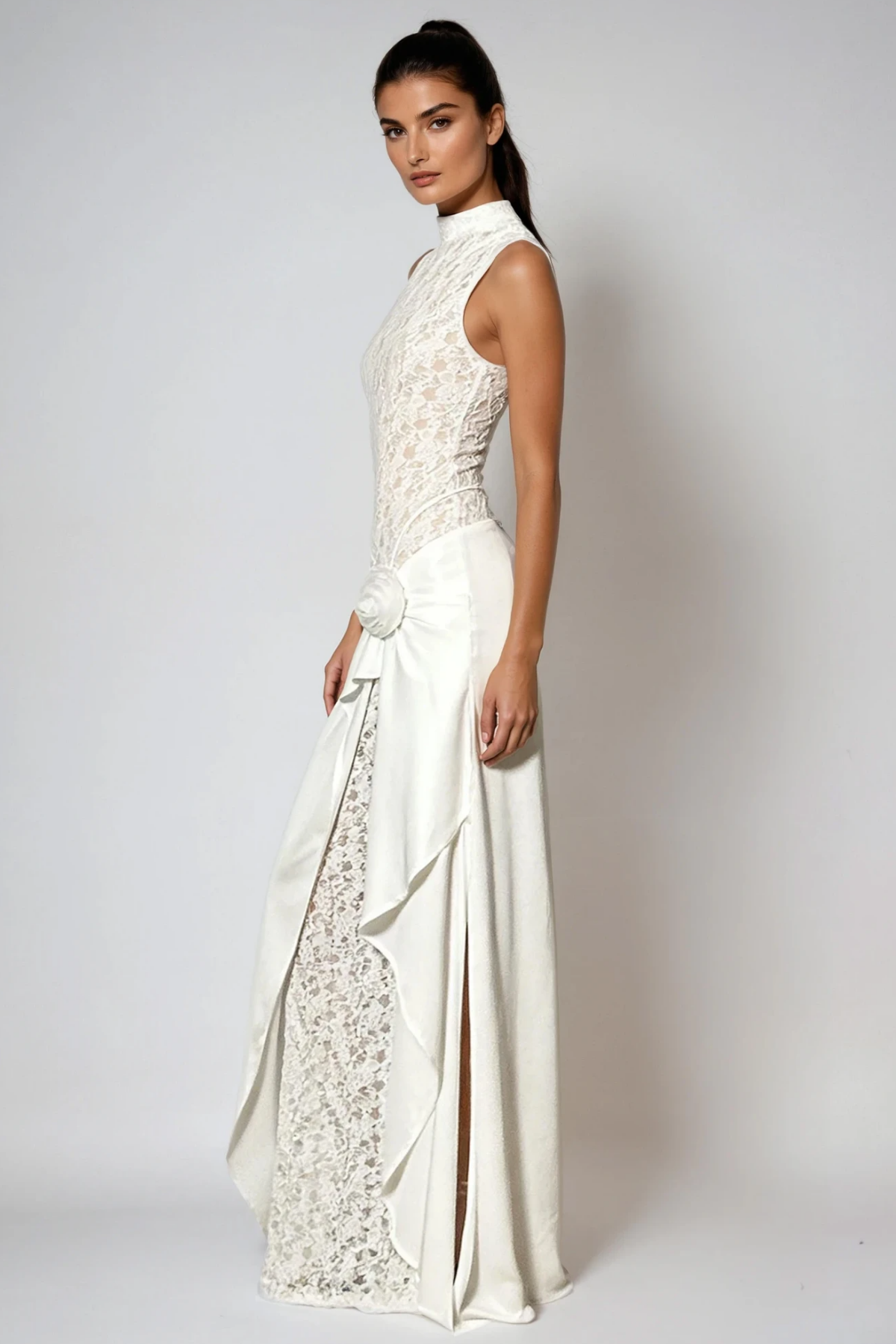 Fahri Sleeveless Flower Lace Maxi Dress