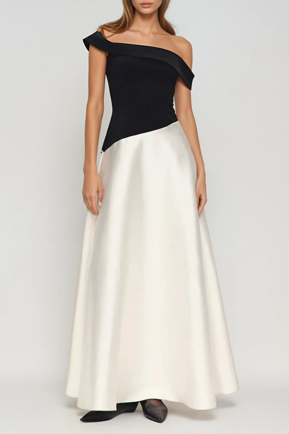 Fairuza Off Shoulder Colorblock Satin Maxi Dress