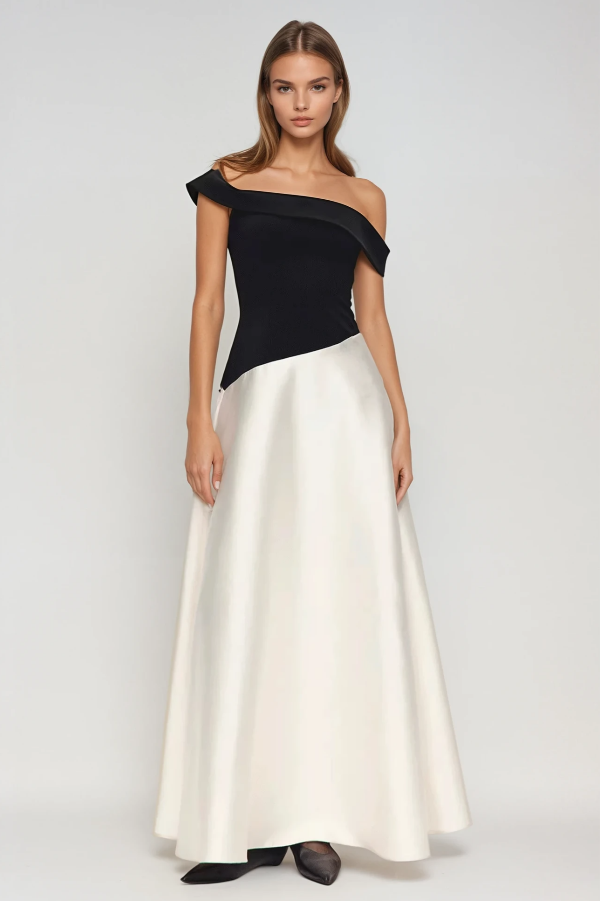 Fairuza Off Shoulder Colorblock Satin Maxi Dress