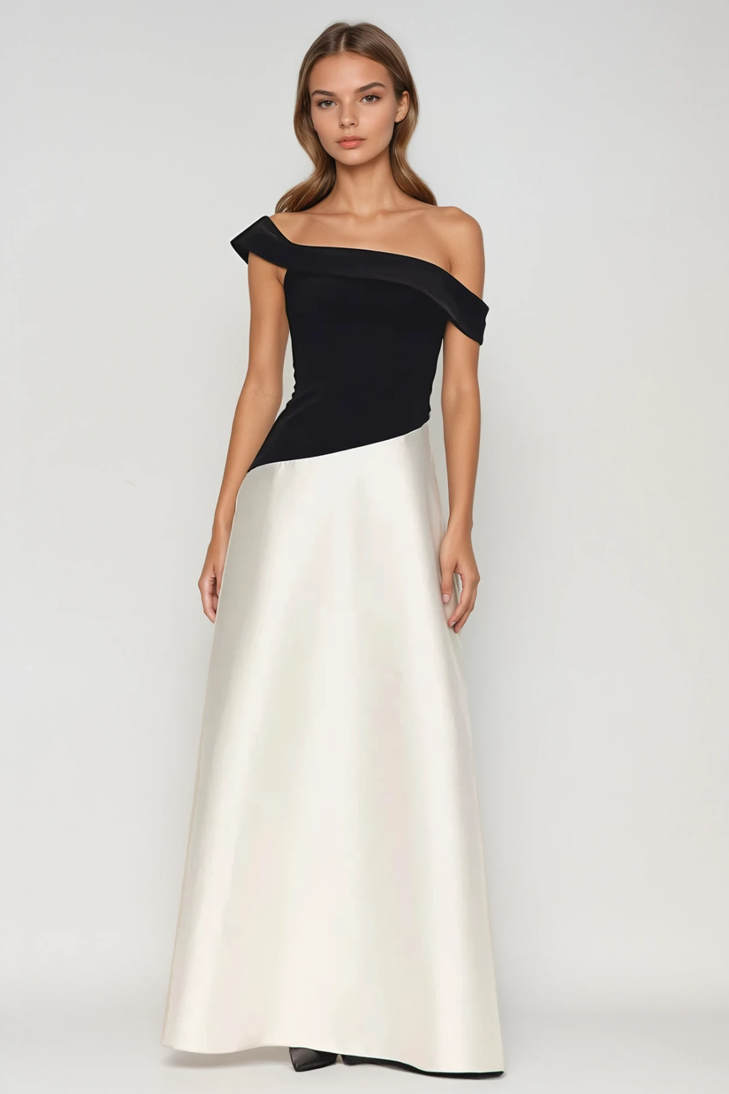 Fairuza Off Shoulder Colorblock Satin Maxi Dress